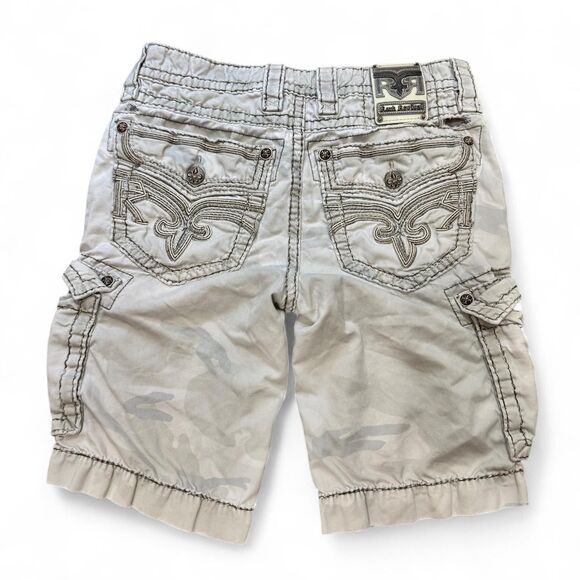 Rock Revival Cargo Shorts Men’s 29 Grunge Skater Grey Camo Embroidered Goth - Picture 3 of 8